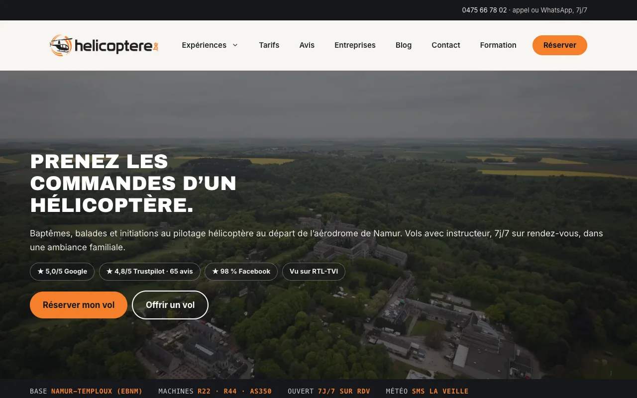 Page d'accueil de helicoptere.be